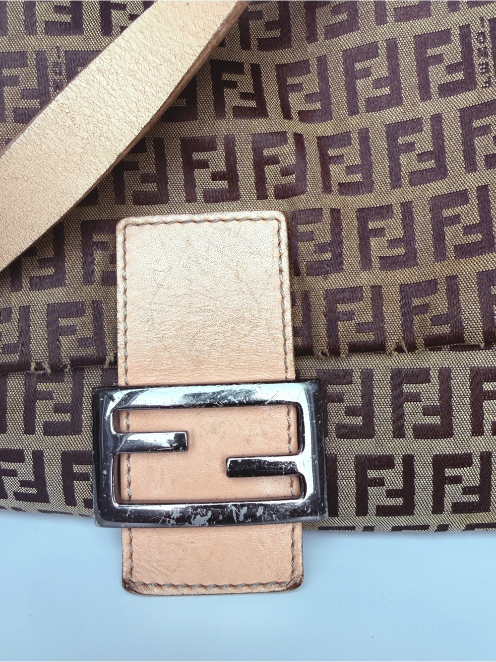 Vintage Fendi Zucchino Mama Baguette Shoulder Bag with Tan Leather Trim - Picture 5 of 9